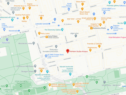 mapa kanceláře Pohřební Služby Atropos s.r.o. Praha 7, Letná