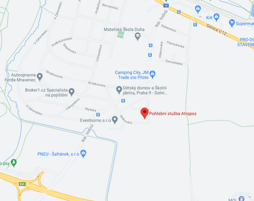 mapa kanceláře Pohřební Služby Atropos s.r.o. Praha 9, Dolní Počernice